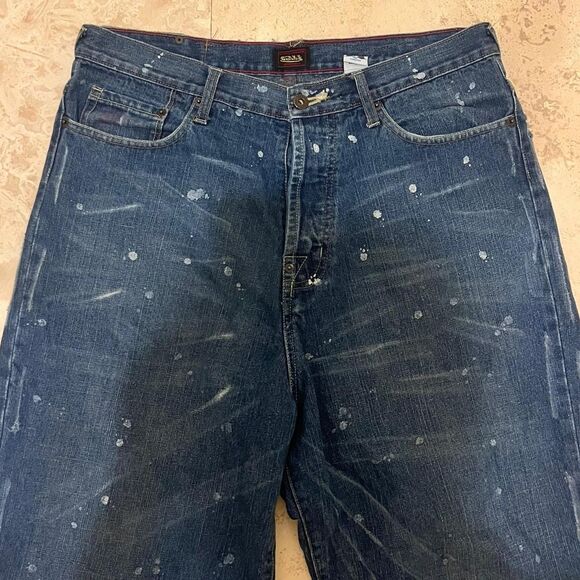 VINTAGE VON DUTCH Distressed Paint Splatter Lightwash Denim Jeans Y2K Sz 36 - Picture 7 of 8